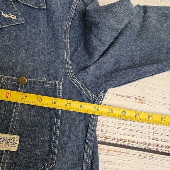 Hercules Vintage Union Made Denim Chore Coat Unlined Workwear Mens Large Thrash - Picture 6 of 12